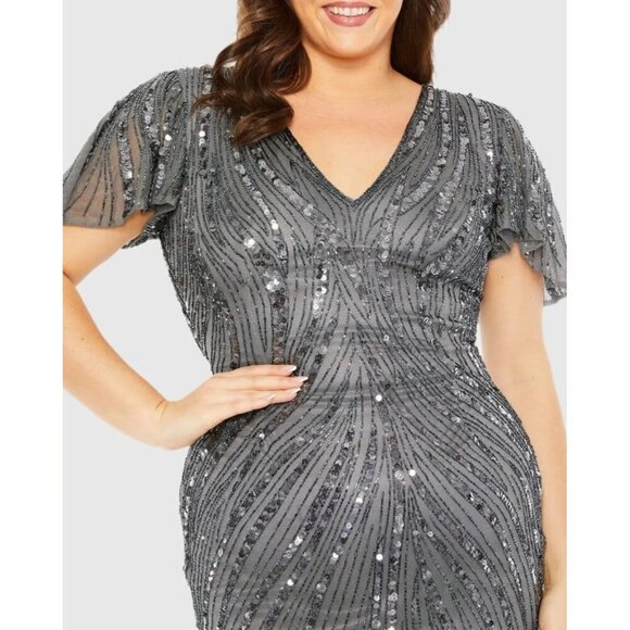 New Mac Duggal Size 18 5945 Flutter Sleeve Embellished A-Line Gown Formal Dress - Picture 2 of 9